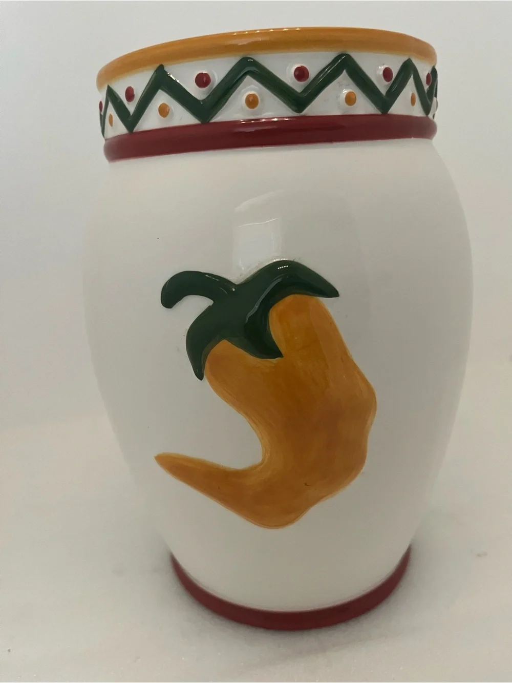 Clay Art Chili Pepper Hand Painted Ceramic Jar 16 oz Microwave/Dishwasher Safe